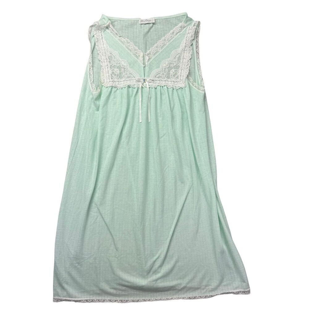Miss Elaine Night Gown Women's Small Green Lace Babydoll Sheer Pajamas Chiffon